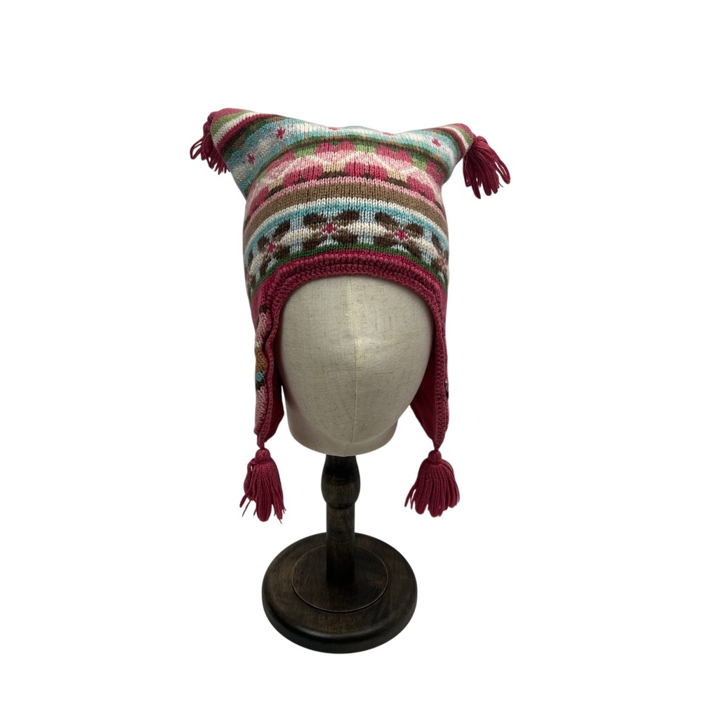 Baby Gap Toddler Hat M/L 4/5 Fair Isle Tassels Ear‎ Flaps Pink Wool Cotton Blend